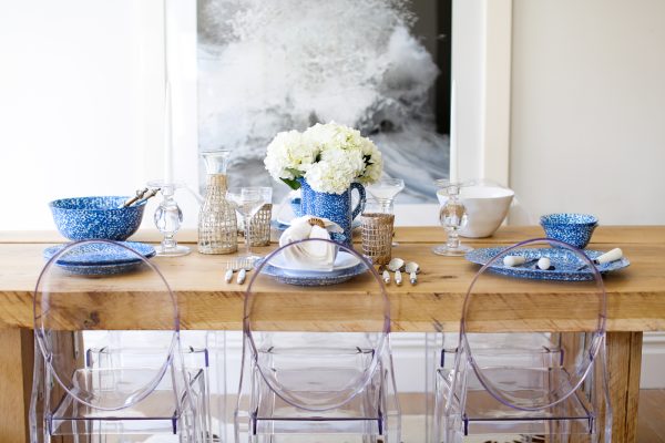 Dining table with store acrylic chairs